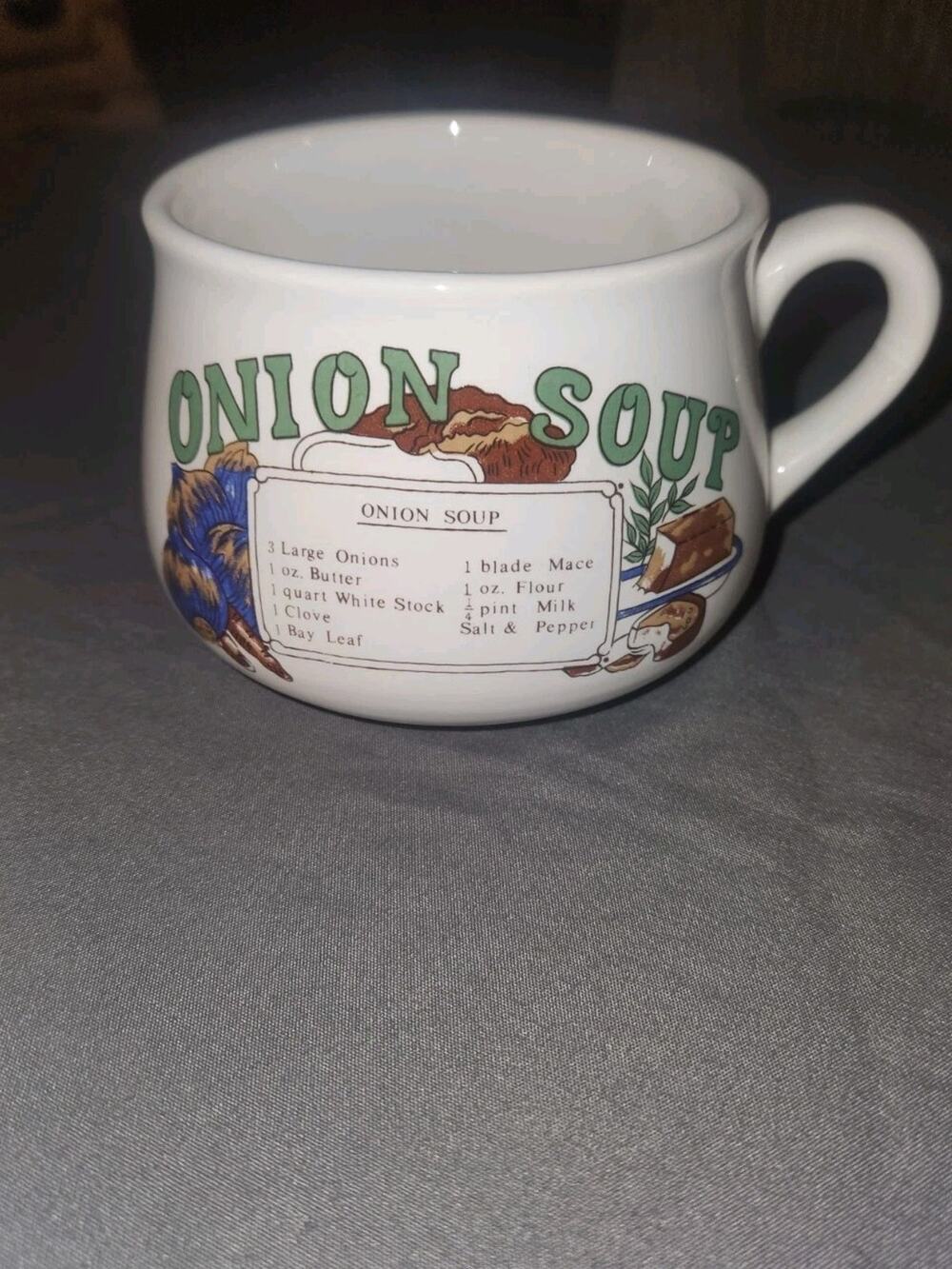 Vintage Onion Soup Ceramic Mug Bowl Cup Hamdle Recipe